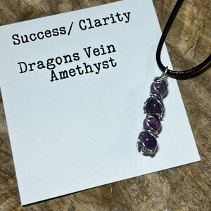 Dragons Vein and Amethyst Crystal wire wrapped necklace success and clarity