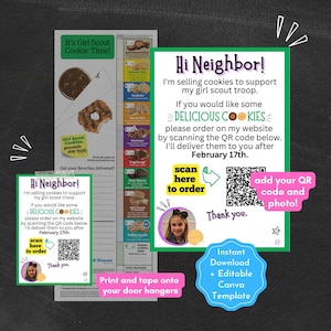 2025 Girl Scout Cookie Sales - Karte, Anhänger, Türschild - Druckbare Vorlage, Bearbeitbare Vorlage, LBB und ABC Bakers