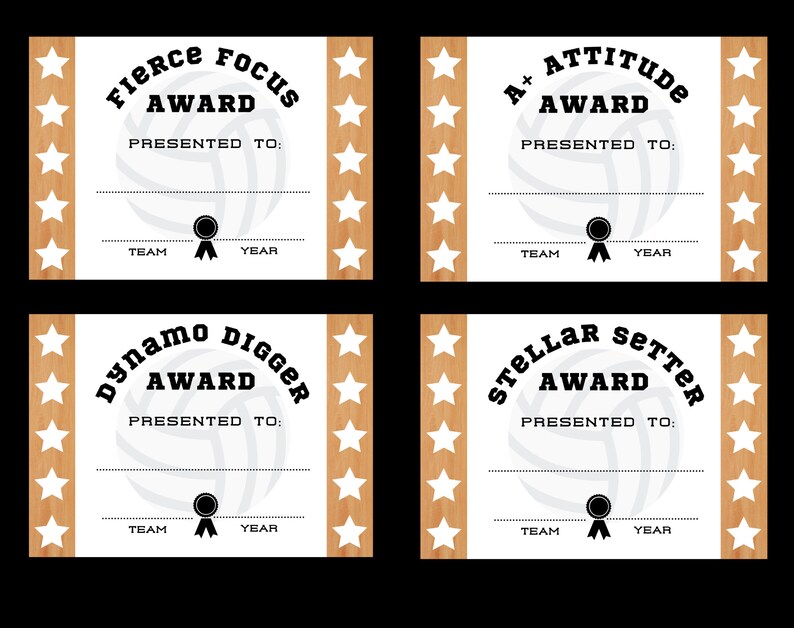 Editable Volleyball Team Awards, Certificates, End of Season Awards