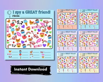 Valentine's Day Activity Game Card Eye Spy - Printable Instant Download