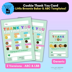 2025 Scout Cookie Sales - Lieferkarte, Dankeskarte - Printable, Little Brownie Baker, ABC Baker, Instant Download, illustriert