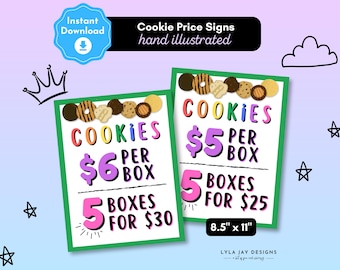 Panneau imprimable du prix des cookies : présentoir de stand de collecte de fonds (téléchargement numérique)