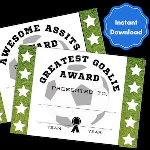Editable soccer team awards, certificates, end of season awards - instant download printable awards