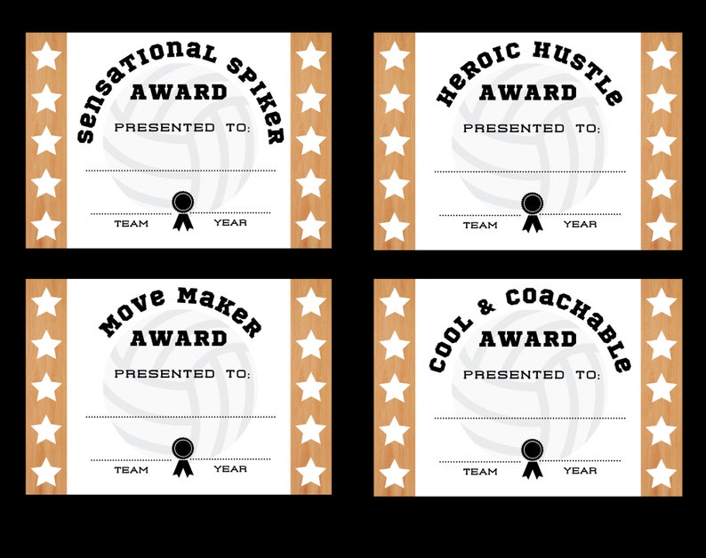 Editable Volleyball Team Awards, Certificates, End of Season Awards