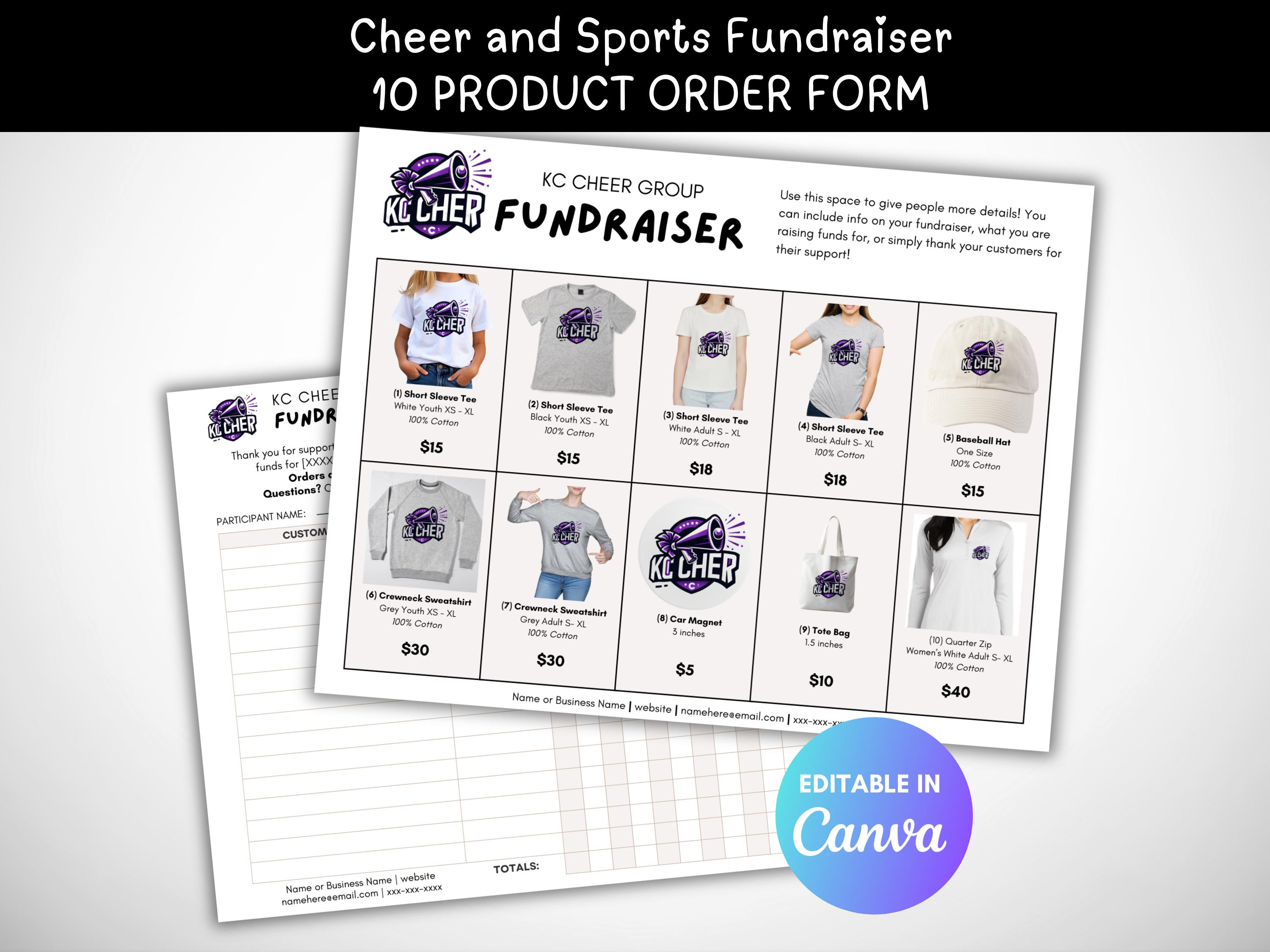 Cheer Fundraising Order Form, Spirit Wear Form, PTA Fundraising Form, Fundraising Flyer, Digital Download, Canva Template