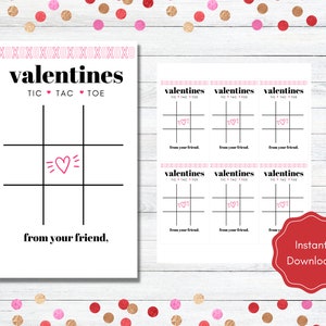 Tarjeta de tres en raya para el día de San Valentín: descarga instantánea e imprimible