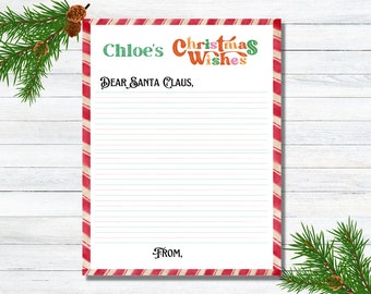 Blank Linierter Brief an den Weihnachtsmann, druckbarer Brief an den Weihnachtsmann, benutzerdefinierter Namensbrief an den Weihnachtsmann, Kinderbrief an den Weihnachtsmann