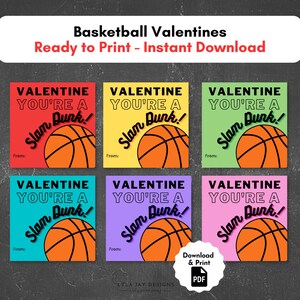 Printable Basketball Valentine Cards, Kids Classroom Valentines Day Card, Boys Valentines, Sport Valentines, Slam Dunk