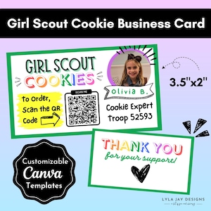 2025 Girl Scout Cookie Visitenkarte, druckbare LBB ABC Karte, Cookie Verkäufe, bearbeitbare Vorlage