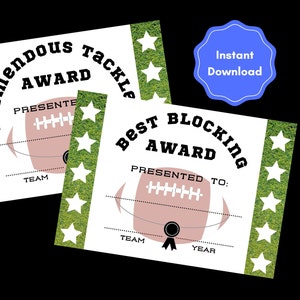 Editable football team awards, certificates, end of season awards - instant download printable awards