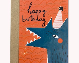 Happy Birthday Wolf Card | Unique Illustration | Quirky | Contemporary | Celebration | Birthday card | Animal card | Fun | Arty card | Cute