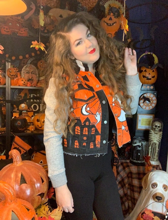 Custom Painted Vintage Halloween Denim Jacket- Front or Back Only