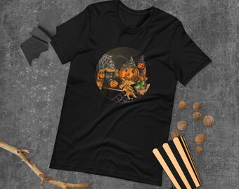 Vintage Halloween T-shirt: Retro Jack O Lantern, Black Cat & Witch