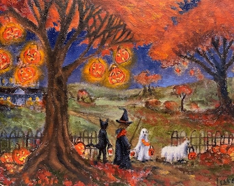 Jack O Lantern Glow Trick or Treat 8 x 10 inch Halloween-kunstafdruk