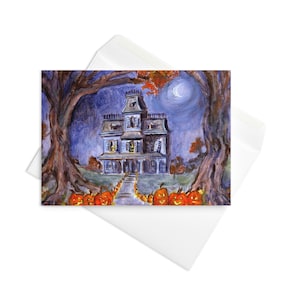 Halloween Haunted House Greeting Card: Spooky Original Artwork