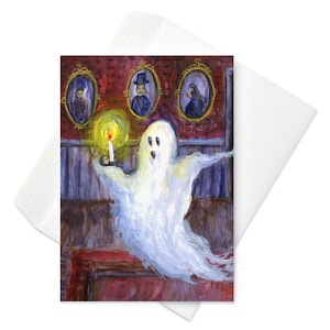 Halloween Ghost Greeting Card: Spooky Haunted House Art