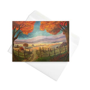 Cartão de felicitações da paisagem de Sleepy Hollow / Cartão de felicitações de Halloween / Arte do cavaleiro sem cabeça / Cartões de felicitações de outono / Cartões de felicitações de terror