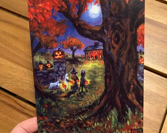 Halloween Magic Trick or Treat 5x7 Inch Spooky Jackolantern Halloween Art Print