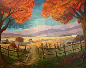Headless Horseman Sleepy Hollow Mural Landscape Wall Digital Halloween Print