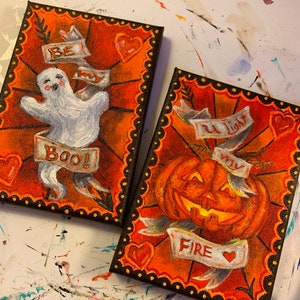 Ghost and Jackolantern Halloween Valentines Day Valoween Digital 2-Pack Prints