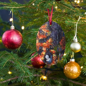 Halloween Tree Wooden Ornament / Christmas Ornament / Gothic Christmas / Halloween Ornament / Gothic Horror / Spooky Halloween Christmas