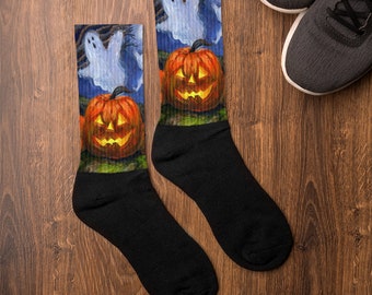 Halloween Jack O Lantern Ghost Socks: Spooky Crew Socks