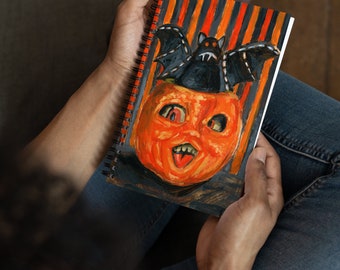 Vintage Halloween-notitieboekje: Jack O Lantern & Bat-spiraaldagboek