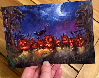 Jack O Lantern Magic 5x7 Inch Halloween Pumpkin Art Print