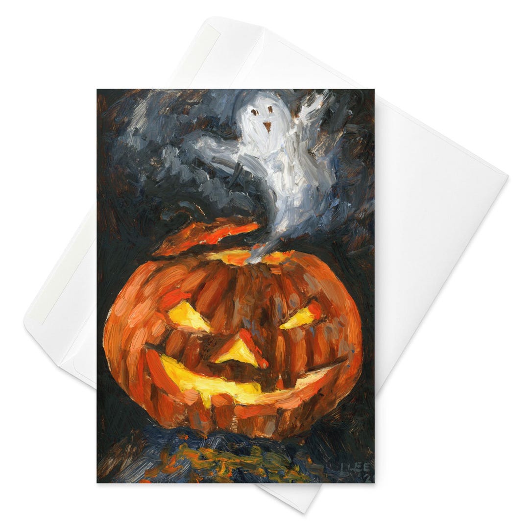 Halloween Jack O Lantern Ghost Greeting Card / Halloween Cards / Spooky ...