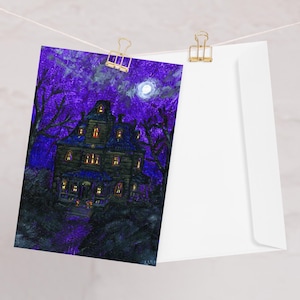 Halloween Haunted House Greeting Card: Spooky Night Art