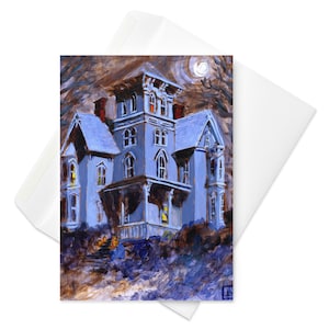 Halloween Haunted House Greeting Card: Spooky Season Stationery