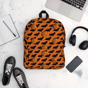 Halloween Jack O Lantern Bats Backpack  / Spooky Season Backpack / Back to School / Halloween Backpack / Goth Backpack
