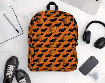 Glitter Design Jack O Lantern Backpack Pumpkin Stylish Orange Handmade Nara Prado Halloween Black  main image 4