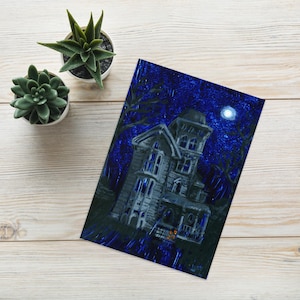 Halloween Haunted House Greeting Card: Spooky Night Art