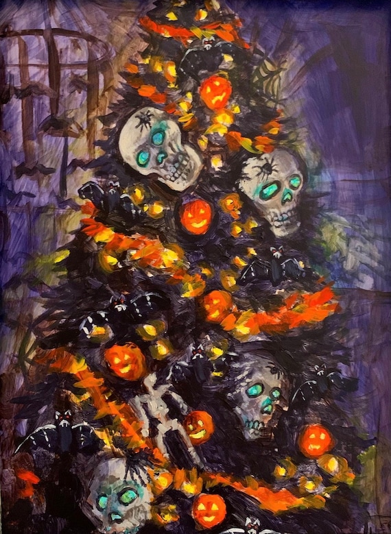 A Ghoulish Creepmas 9x12 Inch Halloween Christmas Tree Print