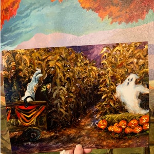 A Ghostly Haunted Hayride 9x12 Inch Halloween Print