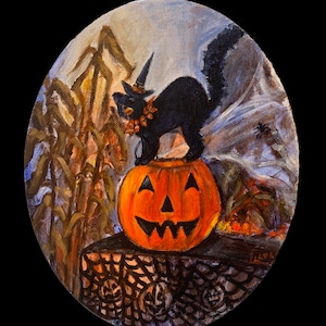 Scaredy Cat 9x12 Inch Halloween Black Cat Print
