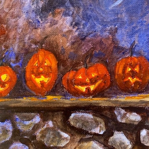 Pumpkin Ledge 5x7 Inch Halloween Jack O Lantern Print