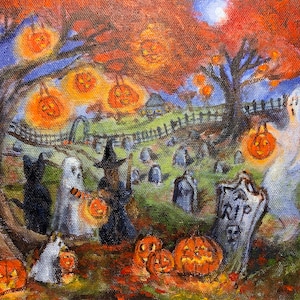 Ghostly Jack O Lantern Glow Trick or Treat 8x10 Inch Halloween Art Print