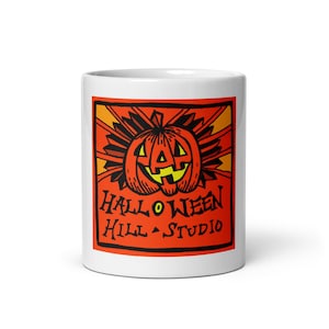 Halloween Hill Studio Jack O Lantern White Glossy Mug