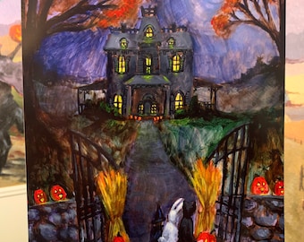 Haunted Halloween Night 9x12" Print