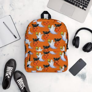 Vintage Halloween Jack O Lantern Bats Backpack / Spooky Season Backpack / Back to School / Kids Backpack / Halloween Backpack