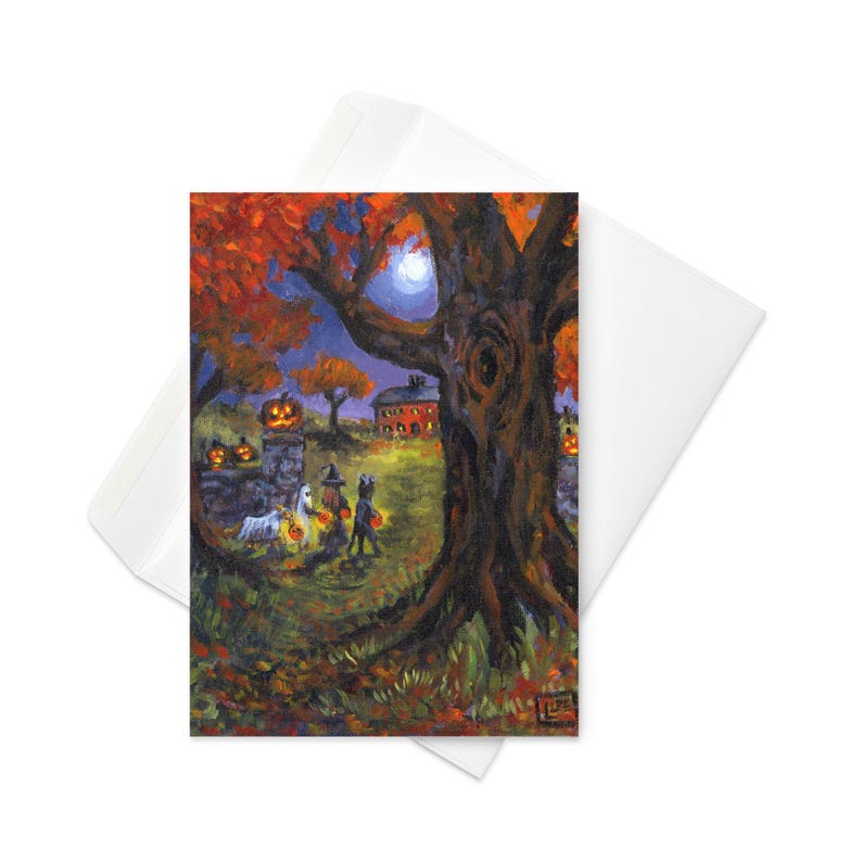 Halloween Trick or Treat Greeting Card: Spooky Night Art - Etsy