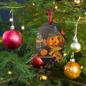 Vintage Halloween Pumpkin Wooden Ornaments / Christmas Ornament / Gothic Christmas / Halloween Ornament / Gothic Horror / Spooky Christmas
