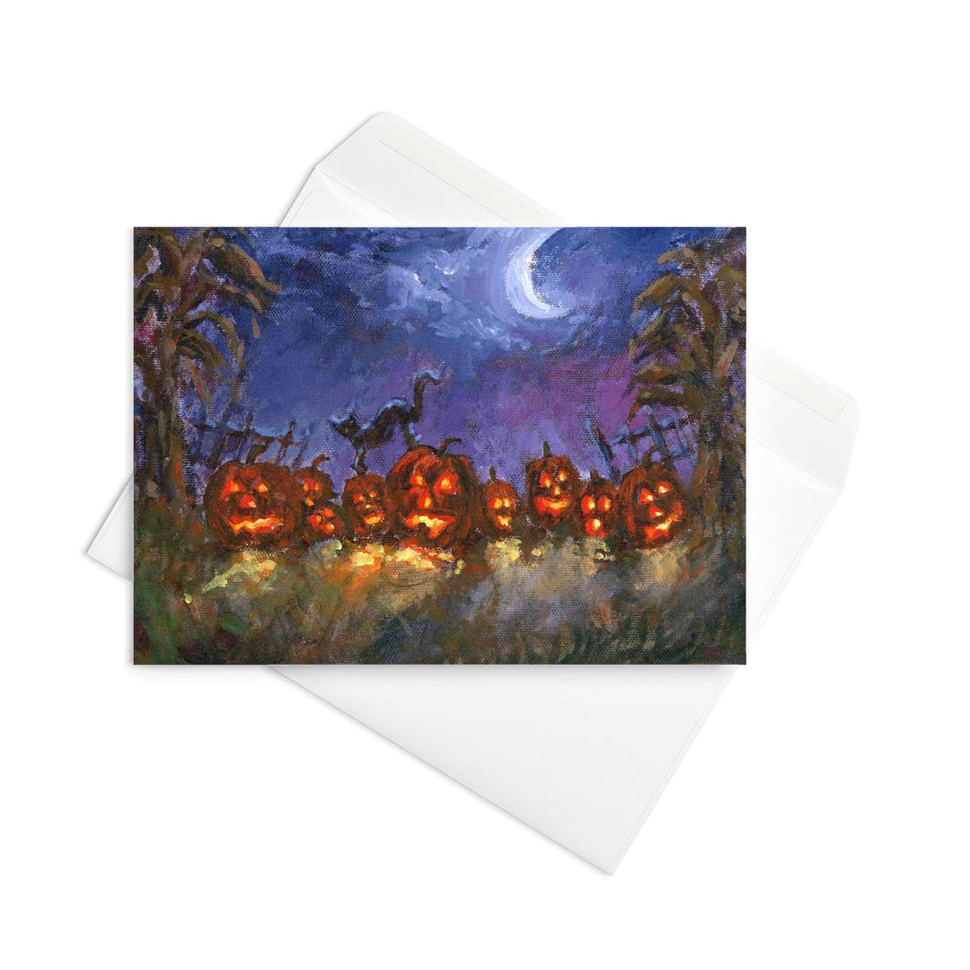 Halloween Jack O' Lantern Greeting Card: Spooky Pumpkin Scene - Etsy