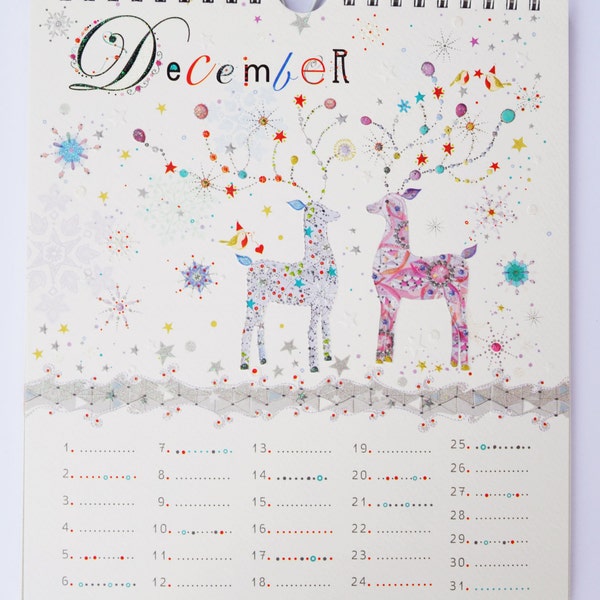 Colourful Birthday Calendar with Gold glitter,  Perpetual Calendar, unique christmas gifts, family gifts, embossed, Turnowsky