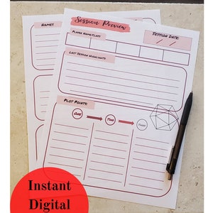 Dungeon Master Session Sheets| Organize TTRPG Game Sheets| Digital PDF Gamemaster Prints