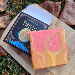 Fireball Cold Process Soap bar| Witchy Spell Book Gift| Fantasy Self Care| Handmade Orange and Yellow Soap| Dungeons and Dragons Inspired