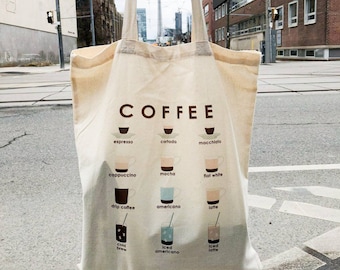 Tote Bag - Coffee Menu Tote Bag, 15" x 16" Long Handle Tote Bag, bolso de lona liviano, bolsa de mercado, bolsa de lona