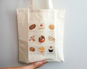 Tote Bag - Sweet Treats Tote Bag, 15" x 16" Long Handle Tote Bag, lightweight canvas tote, market bag, canvas tote bag